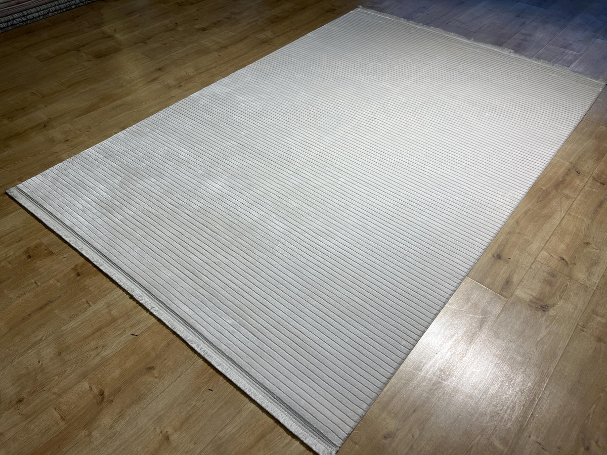 5x8 ft Ivory Cream Striped Bamboo Rug, Soft Modern Carpet