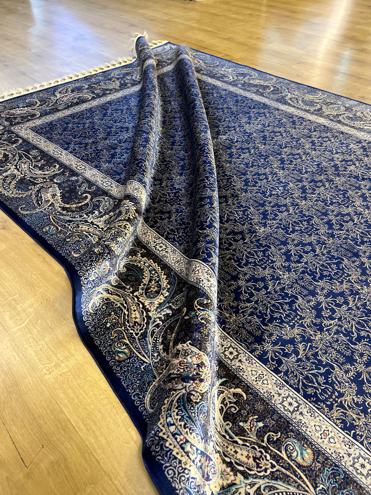 Dark Blue Silk Rug, Turkish Carpet, Luxury Home Decor