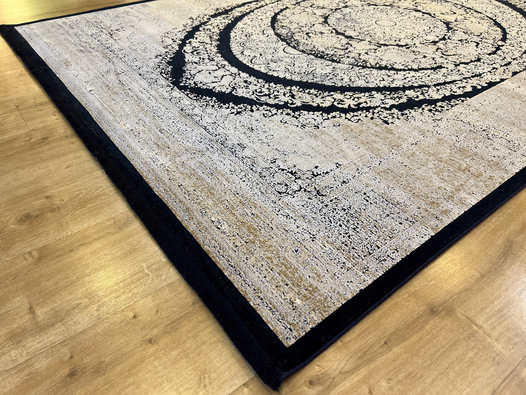 5x8 ft Gold Black Bamboo Turkish Rug, Living Room Carpet