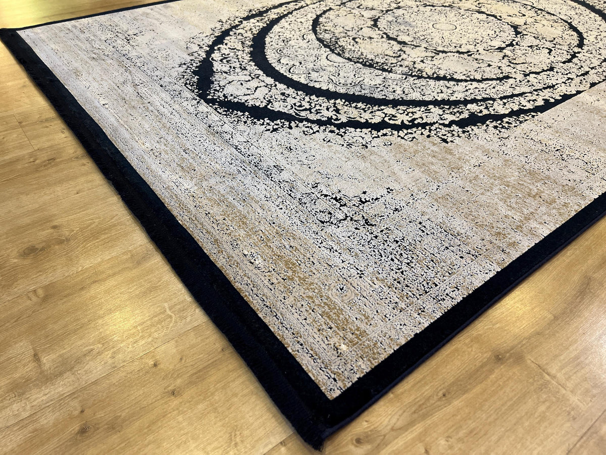 5x8 ft Gold Black Bamboo Turkish Rug, Living Room Carpet