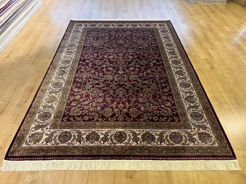 7x10 ft Red Silk Bamboo Rug , Traditional Floral Pattern Classic Carpet