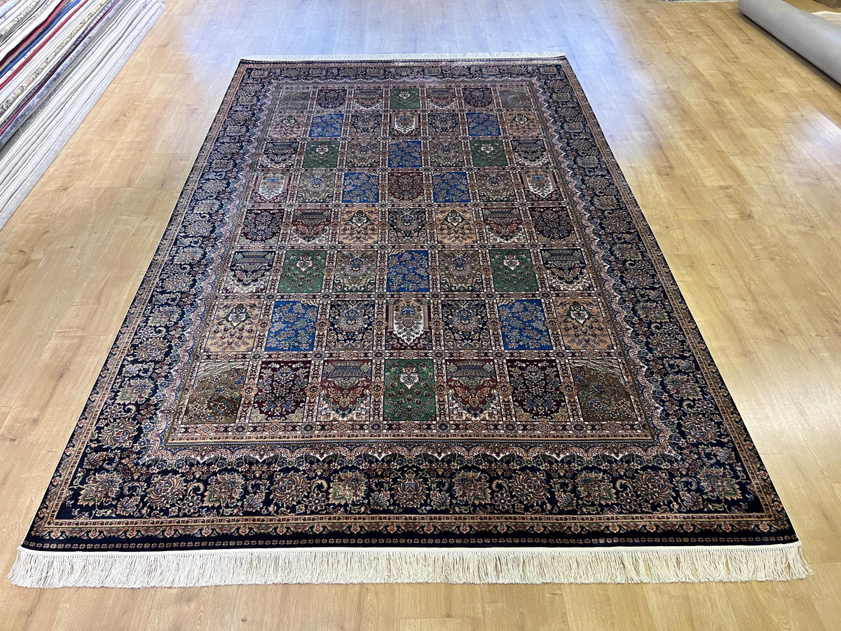 Dark Blue Silk Rug 7x10 ft, Traditional Oushak Style