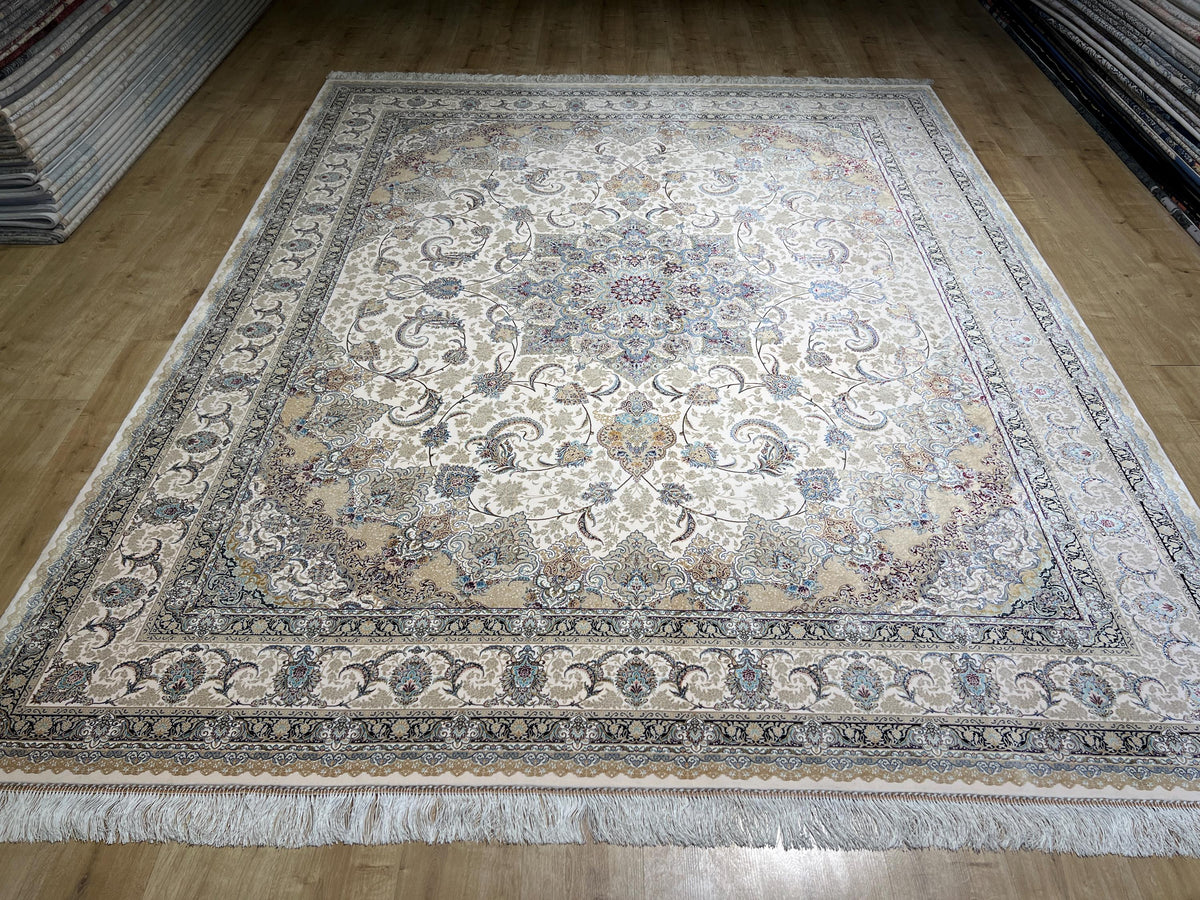 8x10ft Beige Floral Silk Rug, Classic Medallion Oriental Area Rug, Living Room Carpet