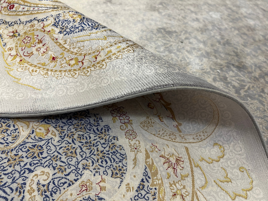 Gray Gold Modal Silk Rug, Turkish Carpet, 7x10 ft
