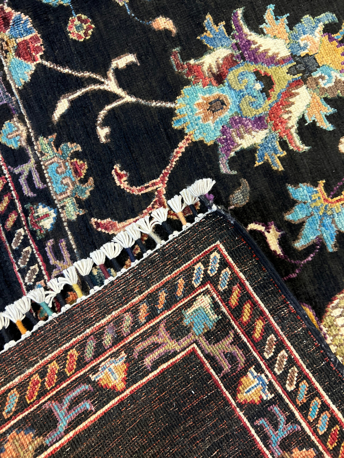 Wool Rug, 6x8 ft, Black Traditional Carpet