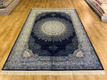 7x10 ft Elegant Navy Blue Silk Rug, Traditional Classic Medallion