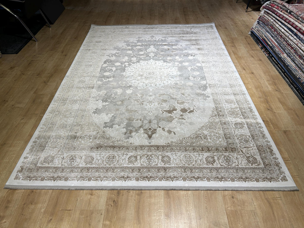 Gray Beige Brown Bamboo Rug, Luxury Medallion Design Bamboo Carpet, Home Decor