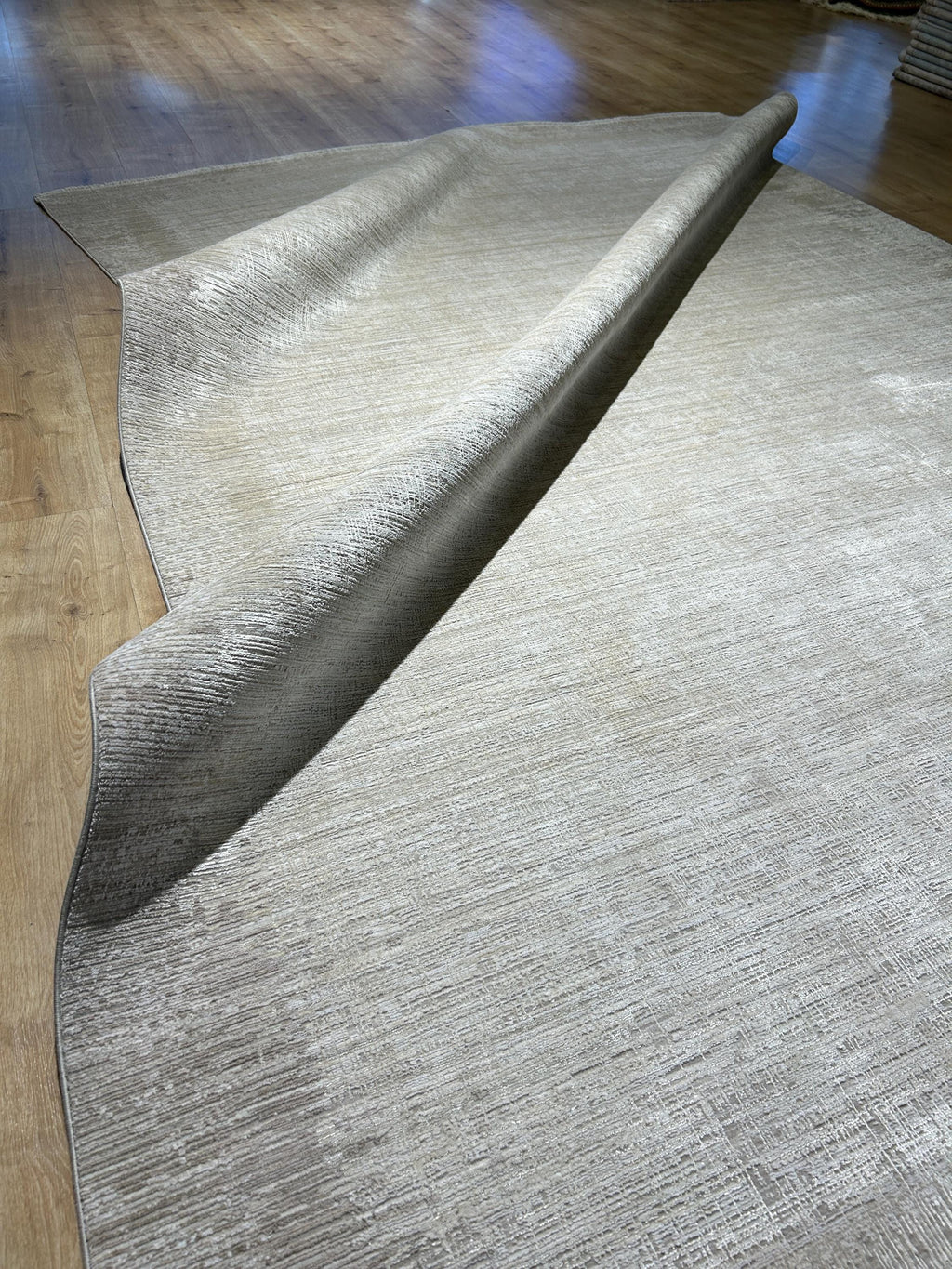 Beige Cream Bamboo Rug with Minimalist Modern Patterns