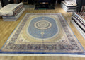 Bamboo Silk Rug 10x13 ft, Large Luxury Area Rug with Blue Medallion Design