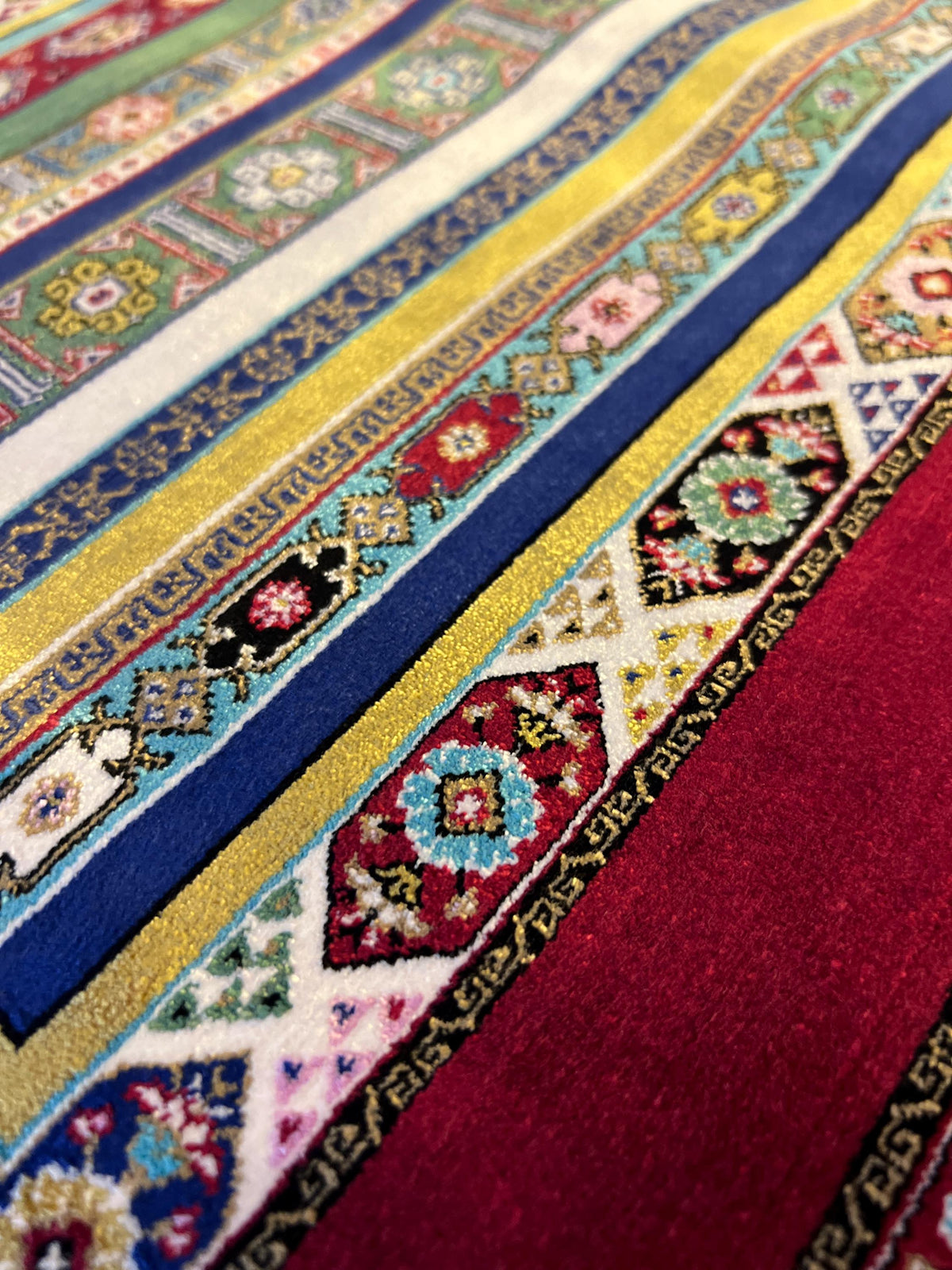 Red Blue Anatolian Style Luxury Silk Decorative Rug, Tapestry