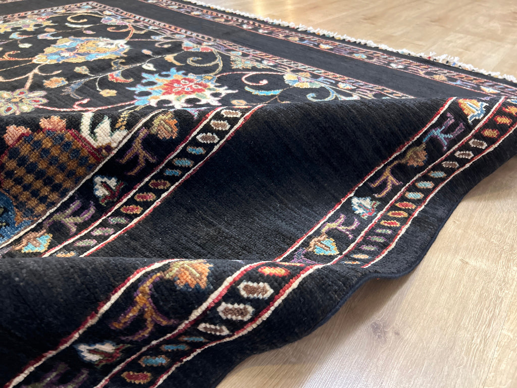 Wool Rug, 6x8 ft, Black Traditional Carpet
