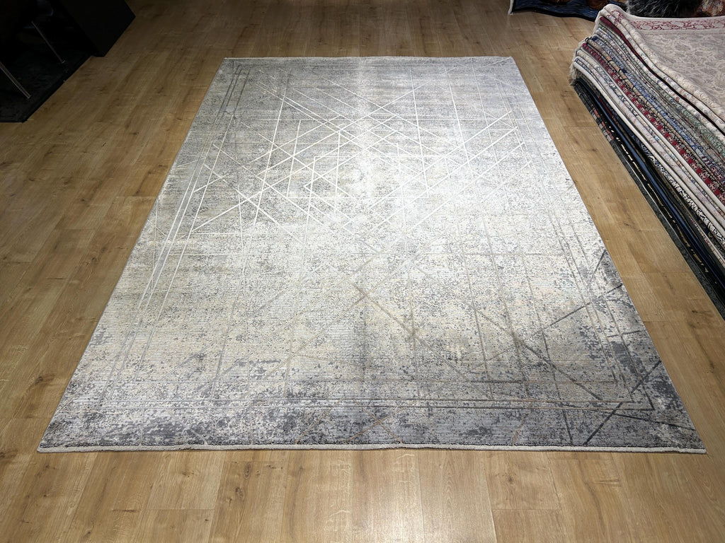 Gray Gold Bamboo Rug, Geometric Striped Pattern, Abstract Modern Area Rug