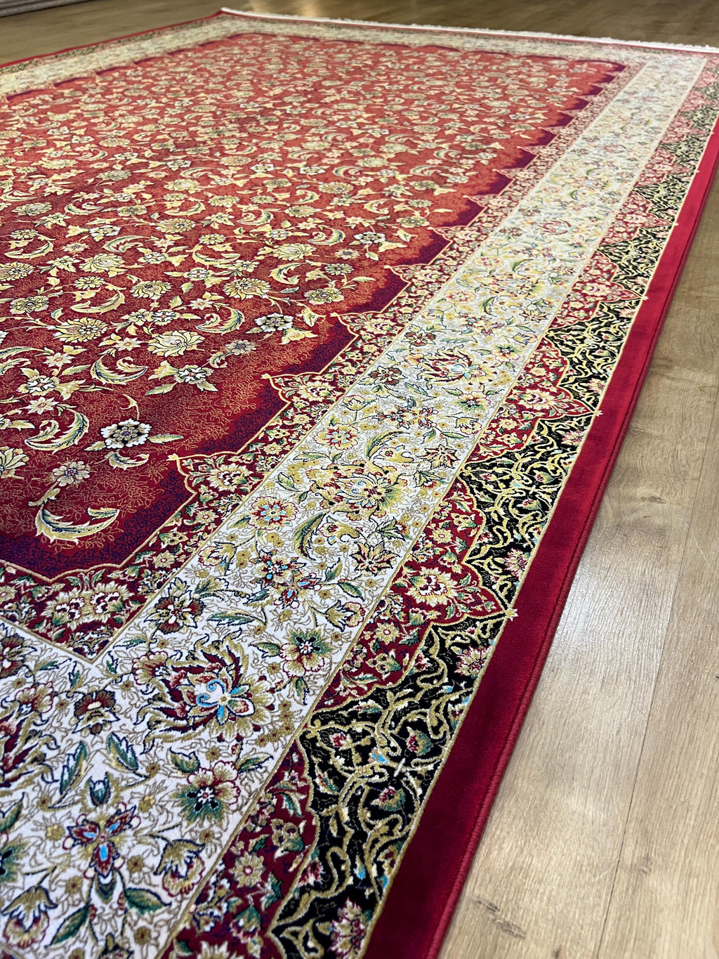 Red Modal Silk Turkish Carpet, Palace Style Rug, 7x10 ft