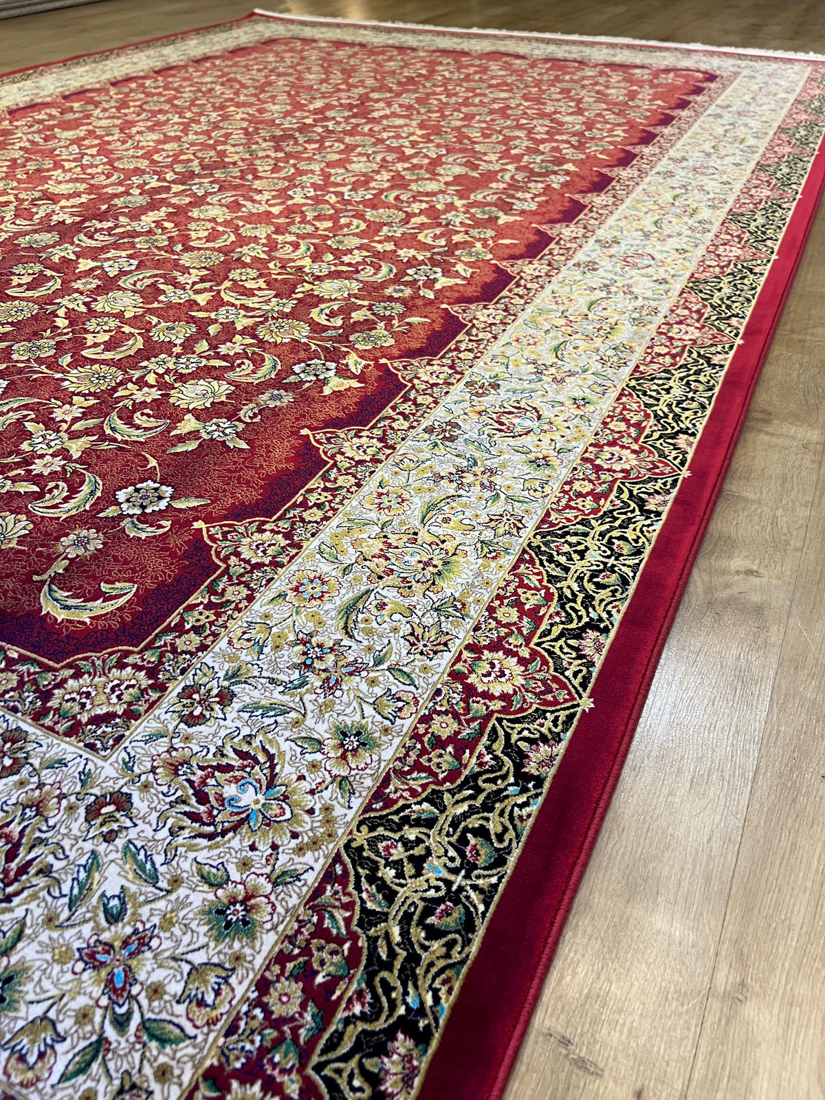 Red Modal Silk Turkish Carpet, Palace Style Rug, 7x10 ft