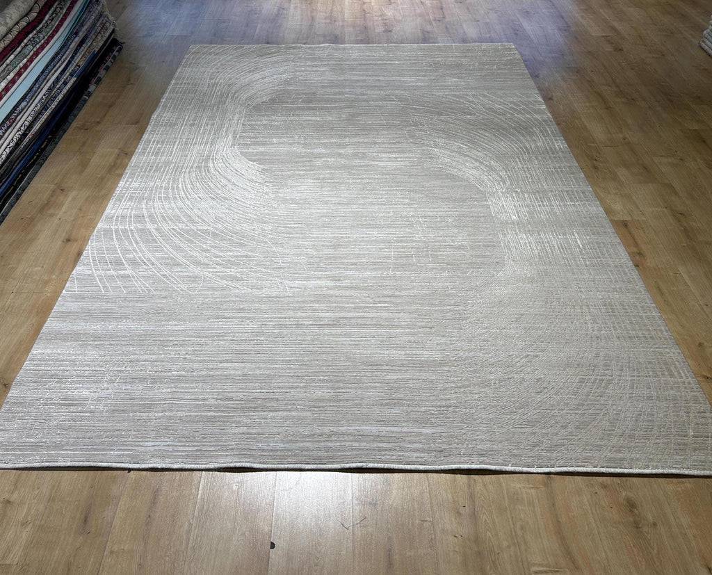 Beige Bamboo Rug with Abstract Striped Modern Patterns