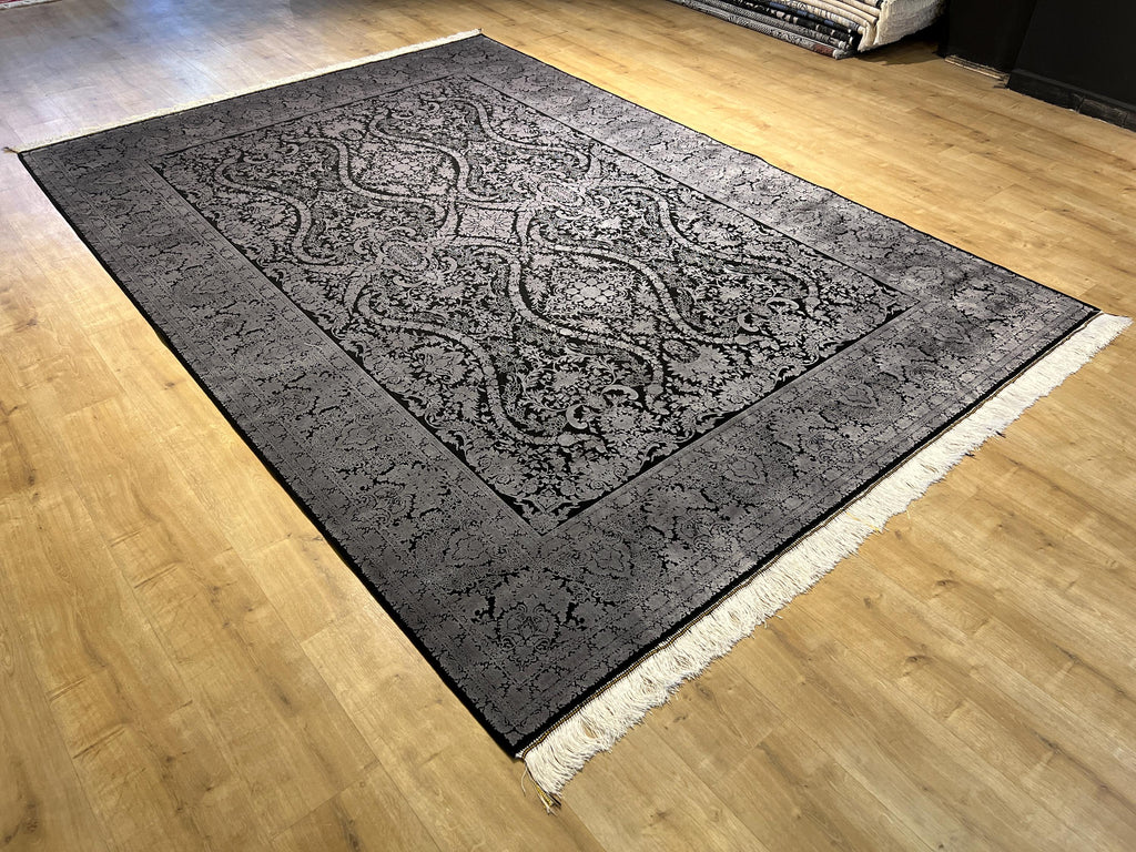 7x10 ft Black and Silver Turkish Style Rug, Traditional Area Rug, Living Room Carpet