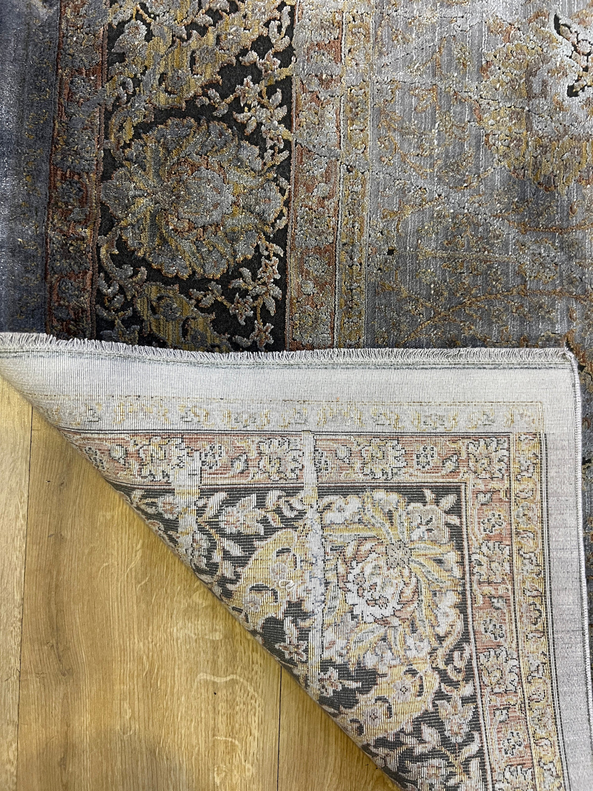 Gray Bamboo Silk Rug, Turkish Carpet, 5x8 ft, Living Room