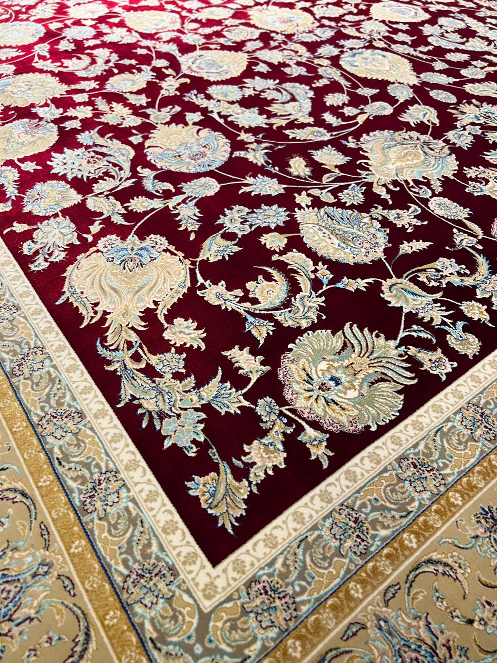 7x10ft Red Floral Silk Rug, Traditional Bordered Rug, Luxury Home Decor