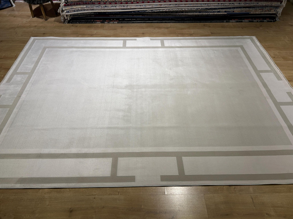 Ivory Beige Bamboo Rug, Minimalist Modern Area Rug