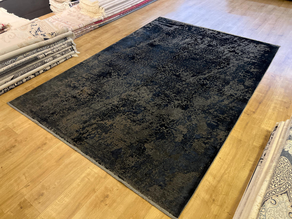 Dark Gray Bamboo Rug with Antique Distressed Design