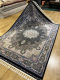 Black Turkish Style Rug, Oriental Medallion Carpet, Luxury Area Rug