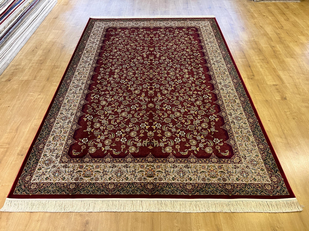 Red Modal Silk Turkish Carpet, Palace Style Rug, 7x10 ft