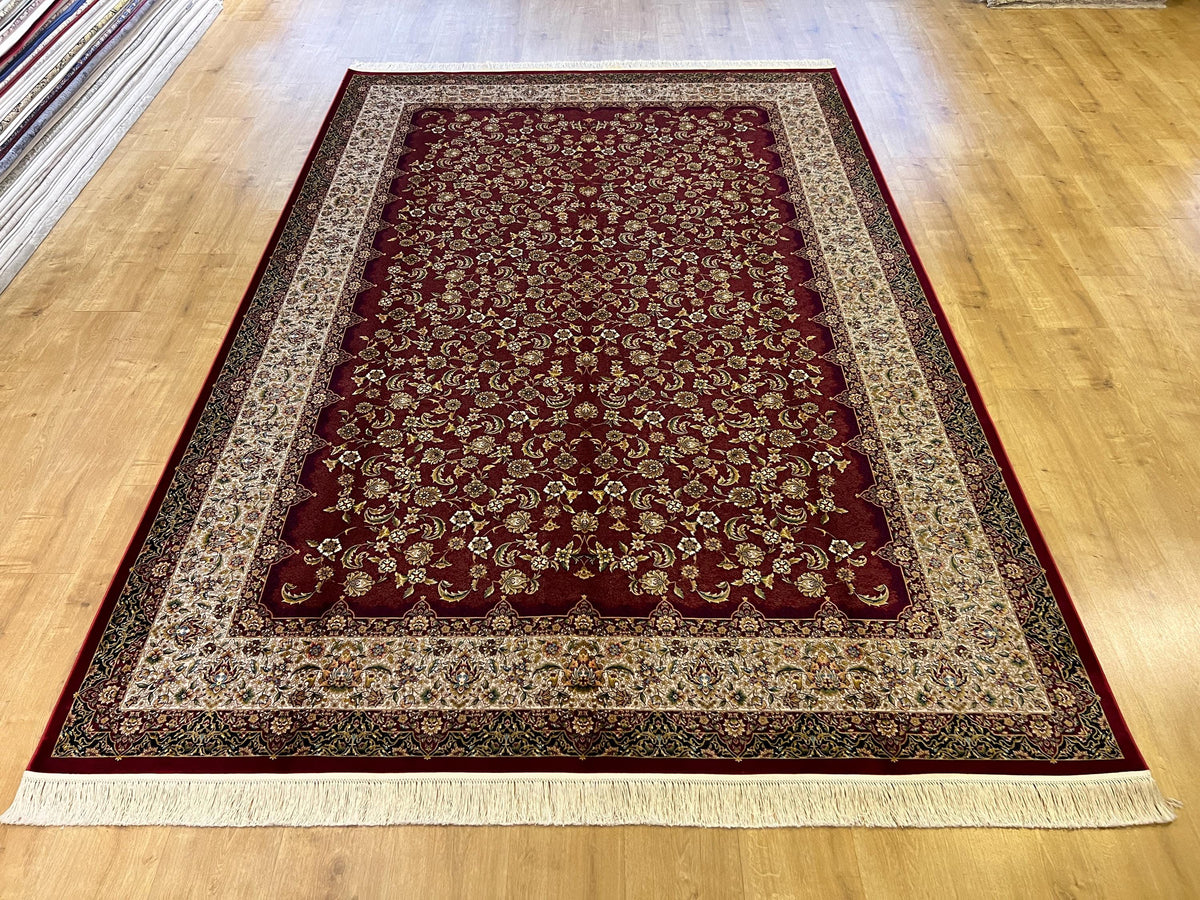 Red Modal Silk Turkish Carpet, Palace Style Rug, 7x10 ft