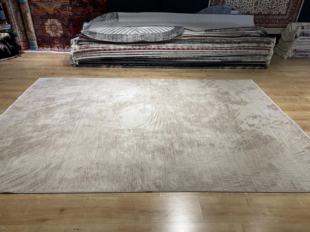 Beige Modern Bamboo Rug with Abstract Striped Patterns Rug