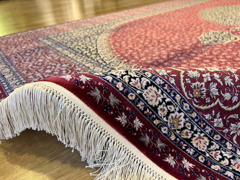 7x10 ft Red Silk Rug, Classic Medallion Design, Luxury Silk Carpet