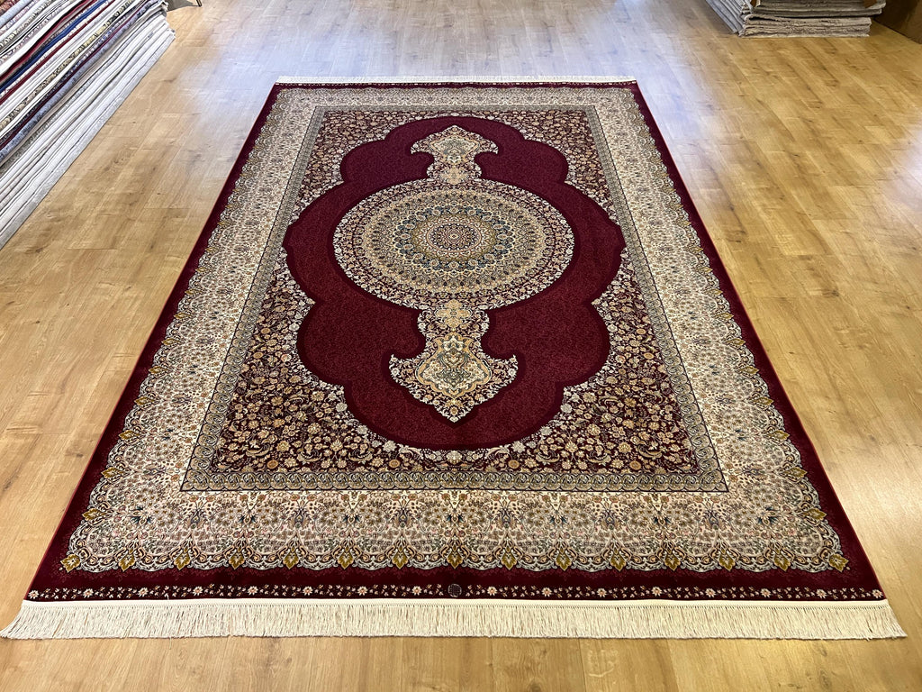 7x10 ft Red Traditional Floral Medallion Luxury Silk Rug