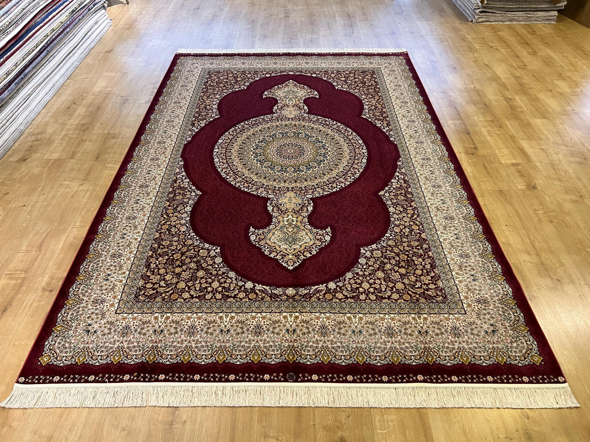 7x10 ft Red Traditional Floral Medallion Luxury Silk Rug