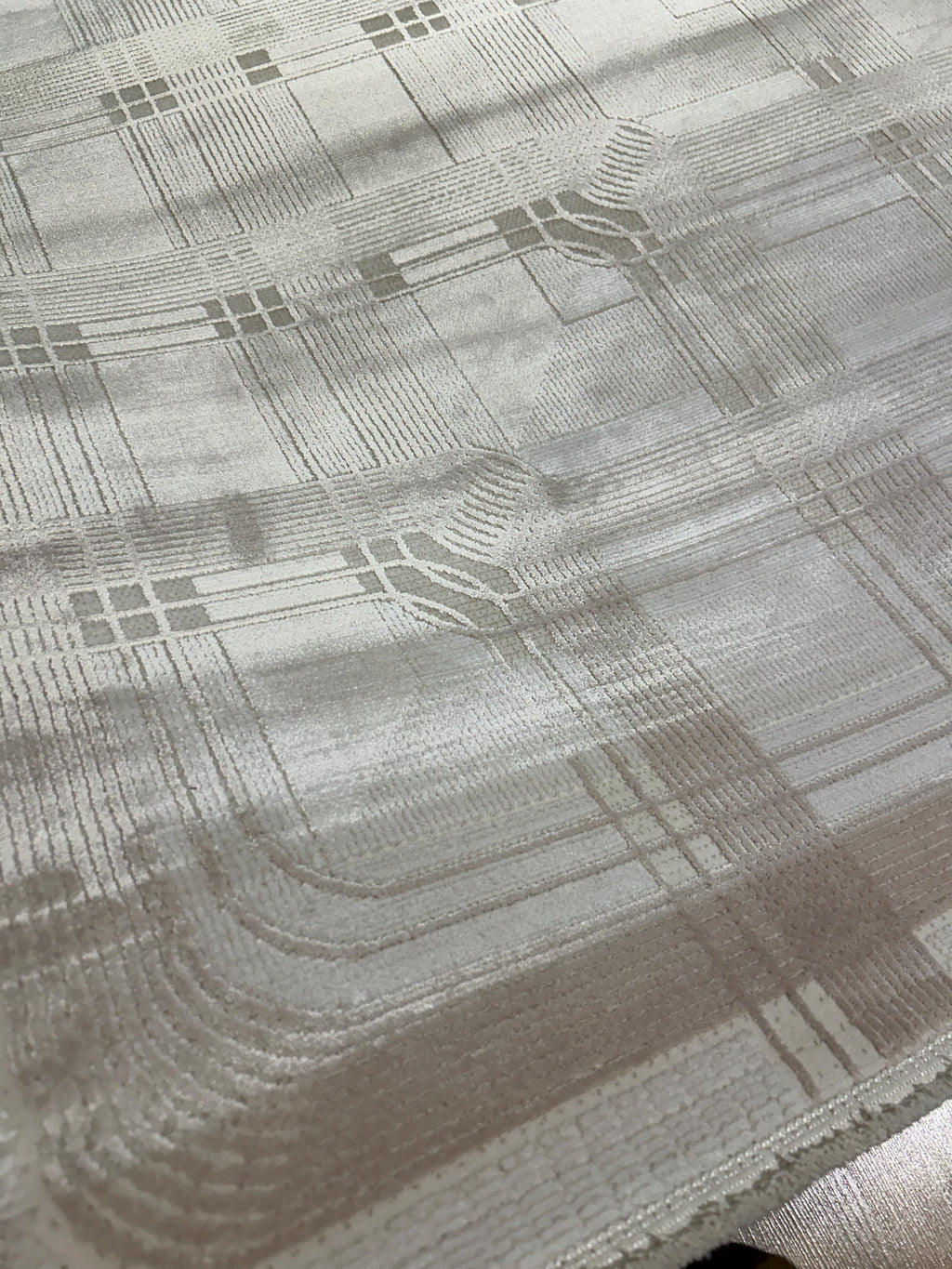 Beige Cream Bamboo Rug, Striped Minimalist Modern Rug, Oversize Carpet