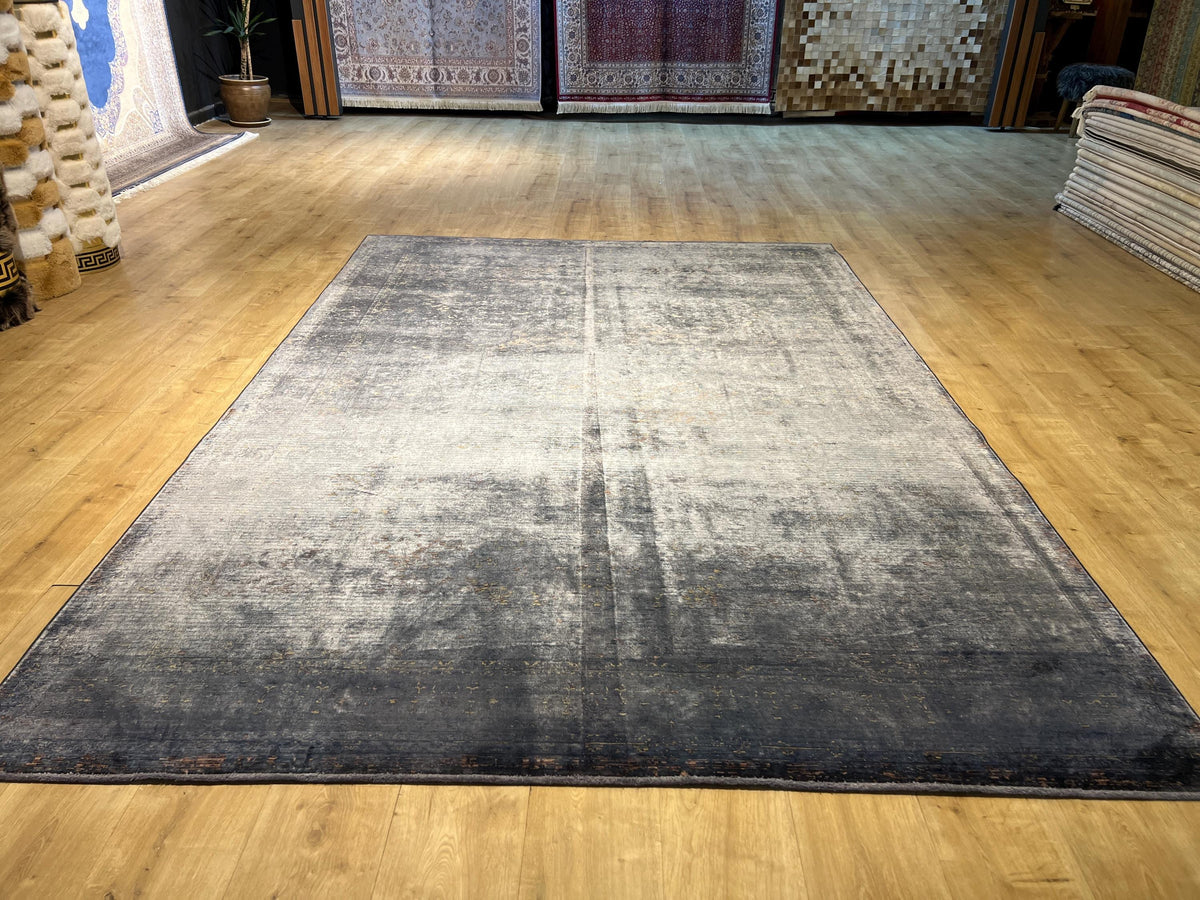7x10 ft Gold Gray and Smoky Colors Bamboo Modern Carpet, Antique Distressing Pattern