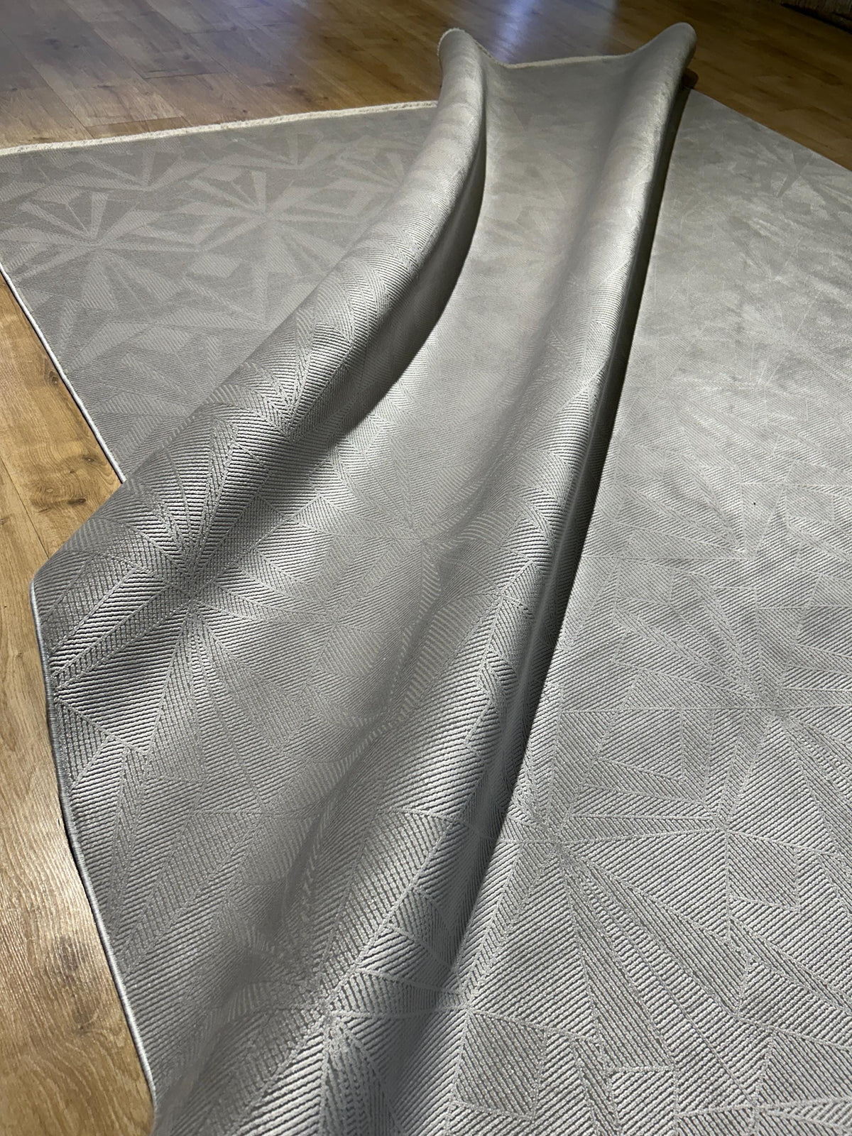 7x10 ft Gray Bamboo Rug, Geometric Striped Modern Area Rug