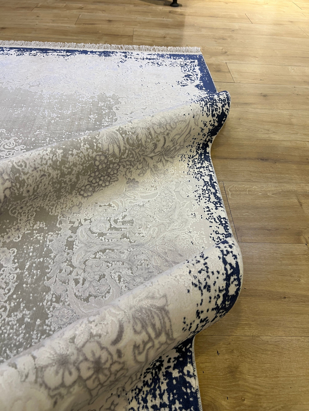 Blue Gray Bamboo Rug, Medallion Design Rug, 5x8 ft