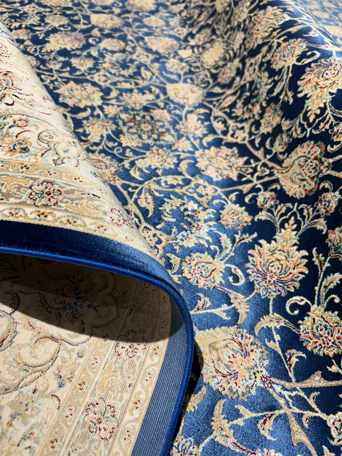 7x10 ft Floral Blue Silk Rug, Classic Silk Carpet, Luxury Home Decor