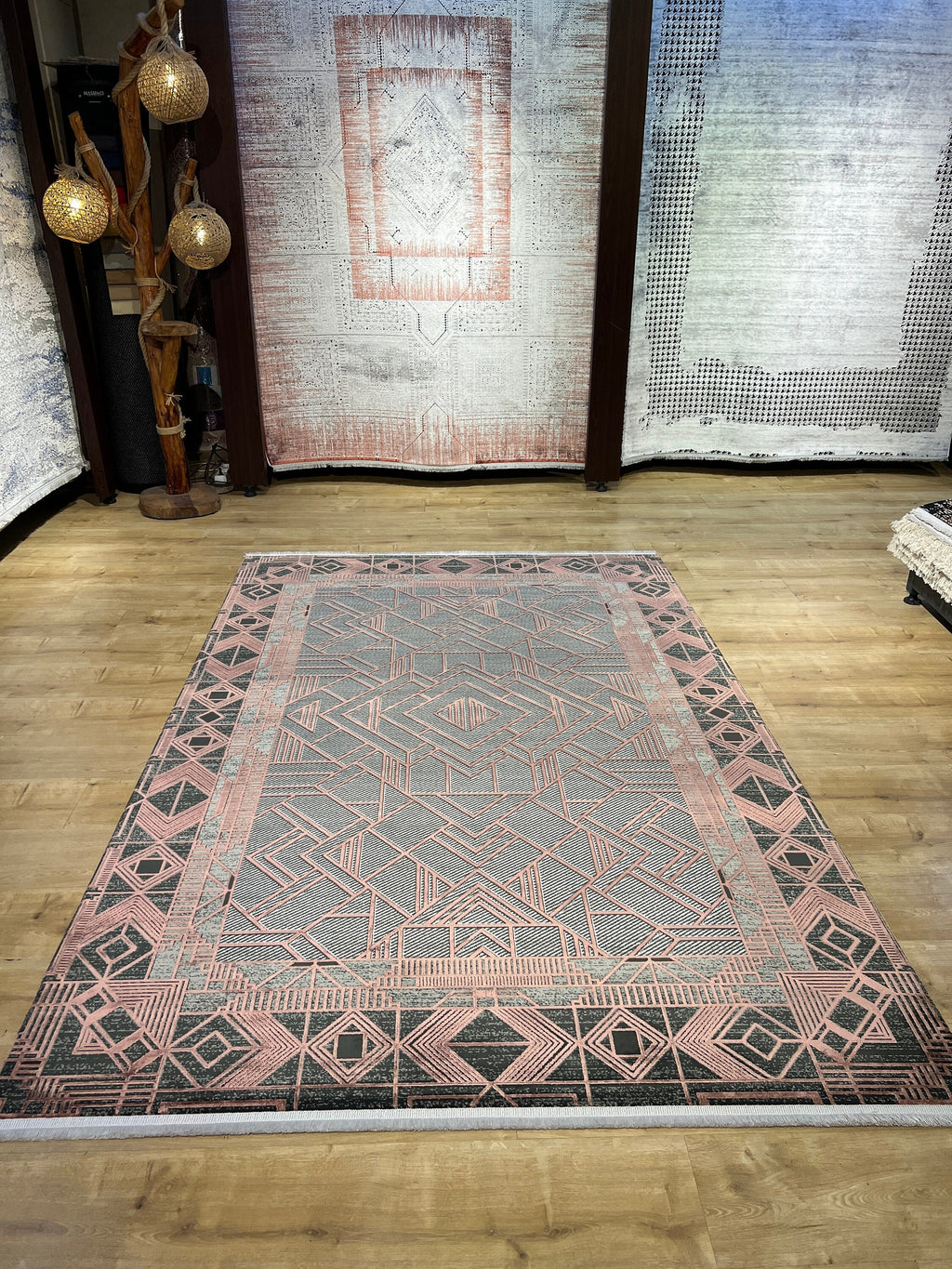 5x8 ft Gray Bronze Geometric Modern Bamboo Area Rug