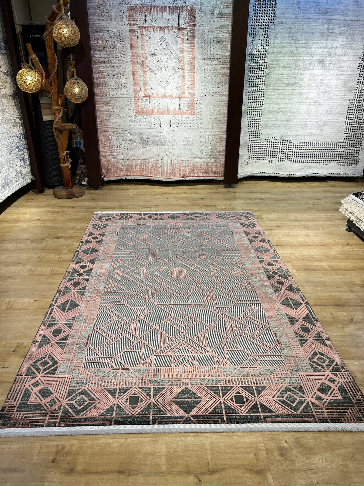 5x8 ft Gray Bronze Geometric Modern Bamboo Area Rug
