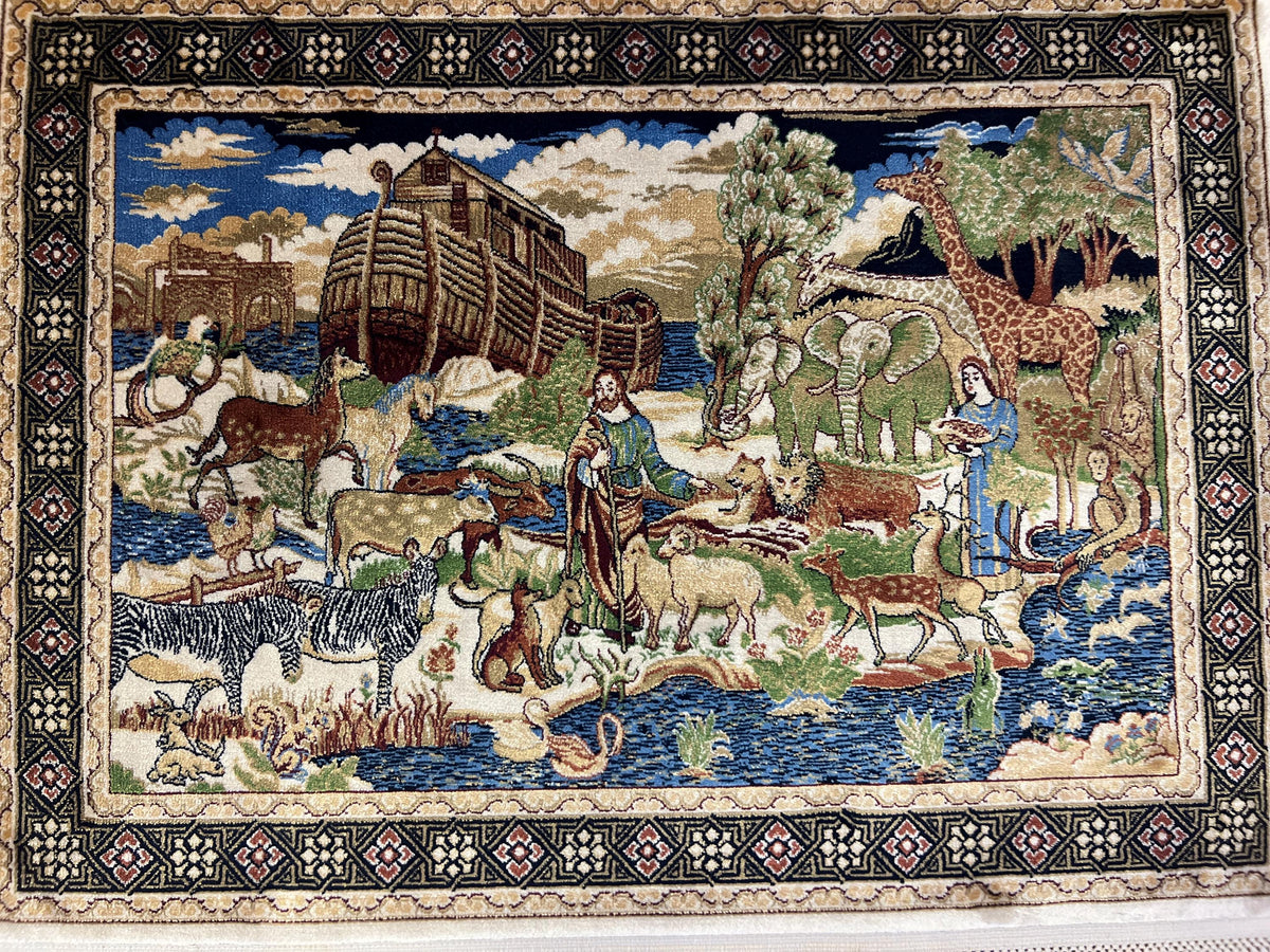 Modal Silk Table Mat, Noah's Ark Tapestry, Small Decorative Rug