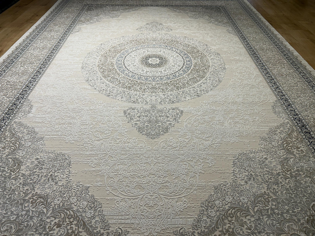 Cream Navy Blue  Bamboo Rug, Classic Medallion Bamboo Carpet, Home Decor