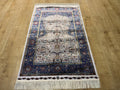 2.62x4.10 ft Ivory Silk Prayer Rug with Navy Border, Floral Design