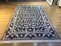 Black Classic Silk Rug with Gold Floral Motifs, Luxury Silk Carpet