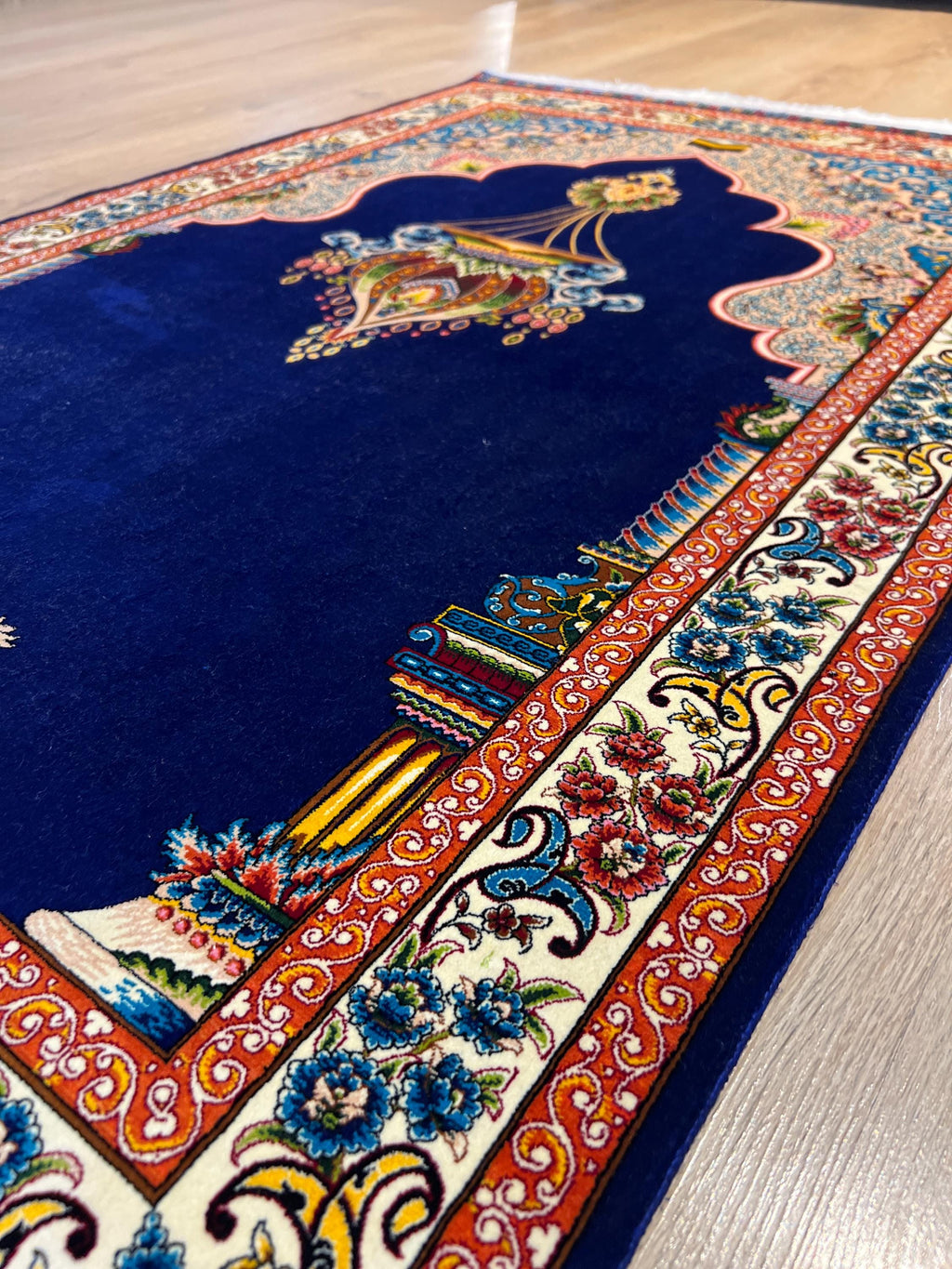 Blue Luxury Silk Prayer Rug, Gift Mat, Janamaz Mat