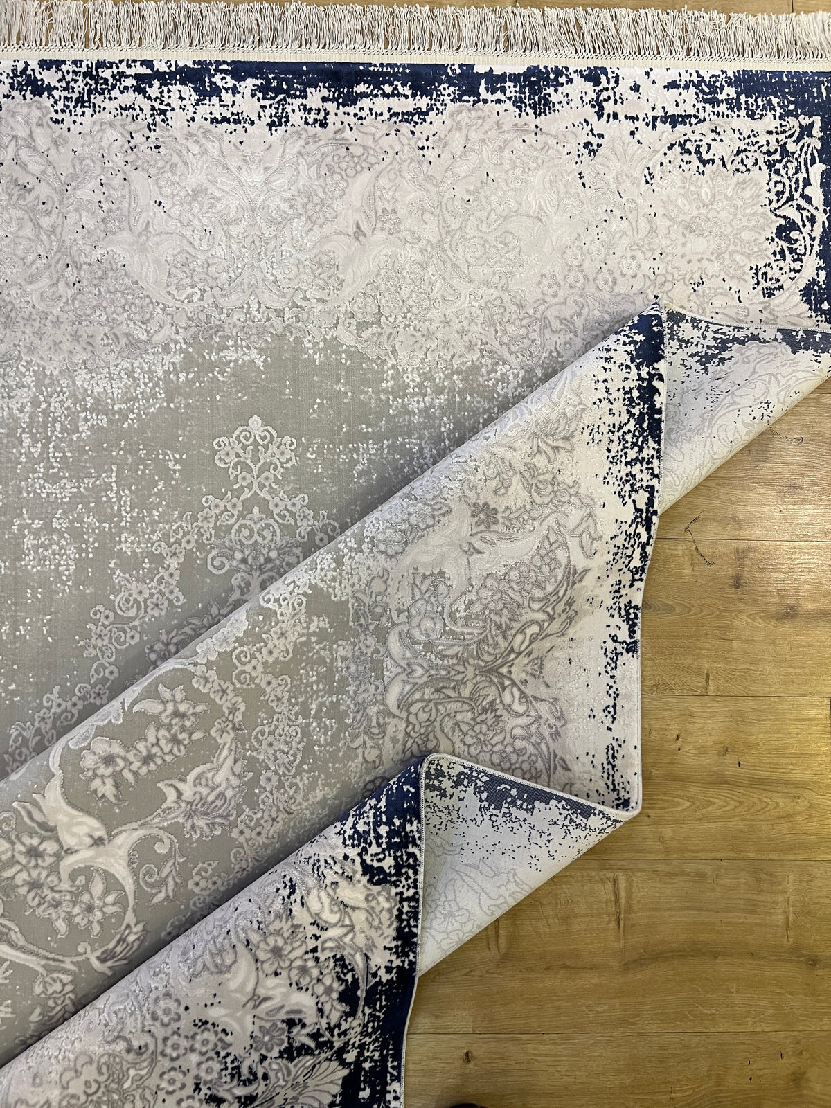 Blue Gray Bamboo Rug, Medallion Design Rug, 5x8 ft