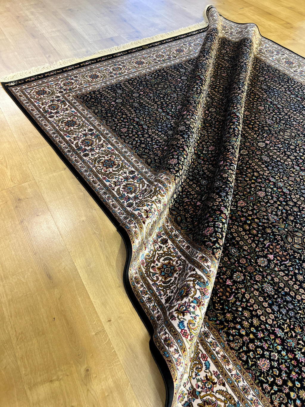 5x8 ft Black Floral Modal Silk Rug, Turkish Style Home Decor
