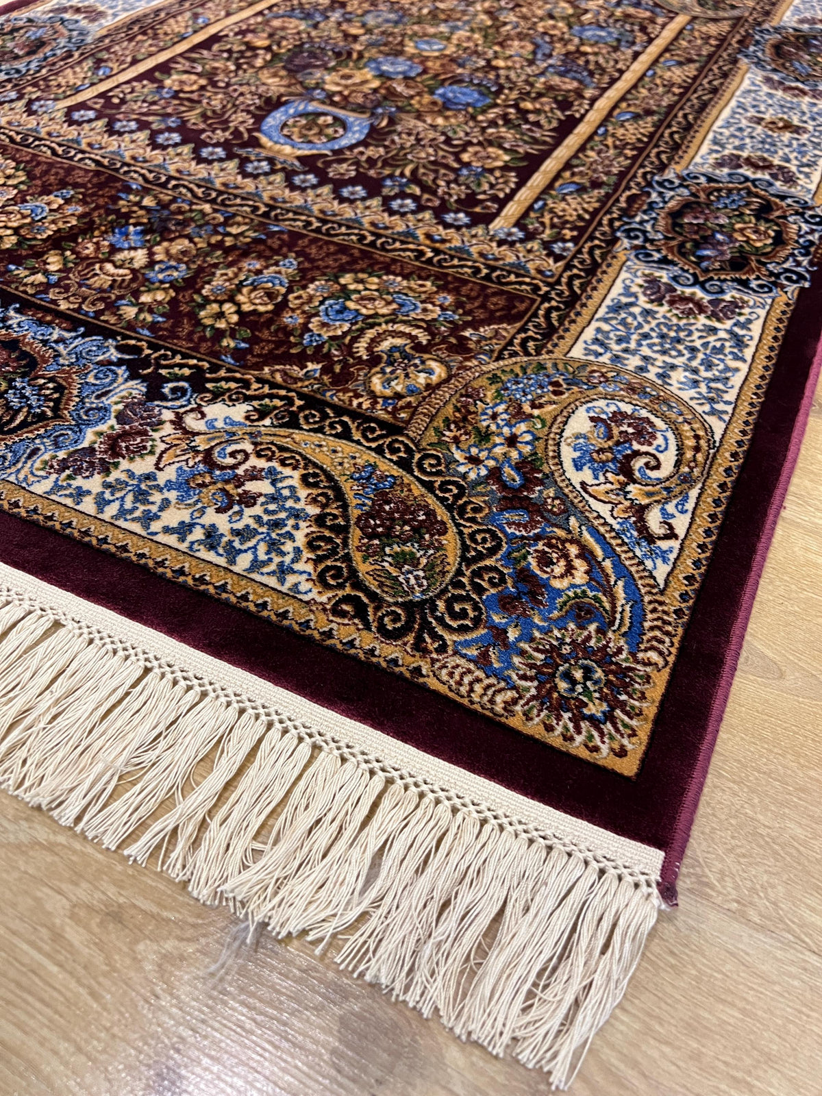 Red Modal Silk Prayer Rug, Muslim Janamaz Mat (2.62X4.10)