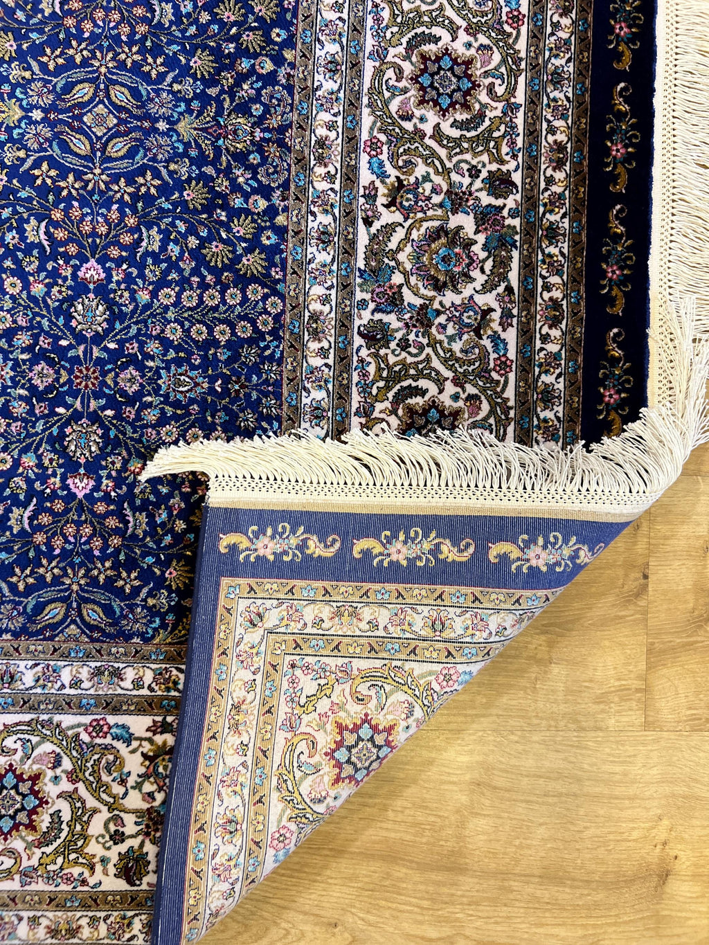 Floral Blue Modal Silk Rug, Turkish Carpet 5x8 ft