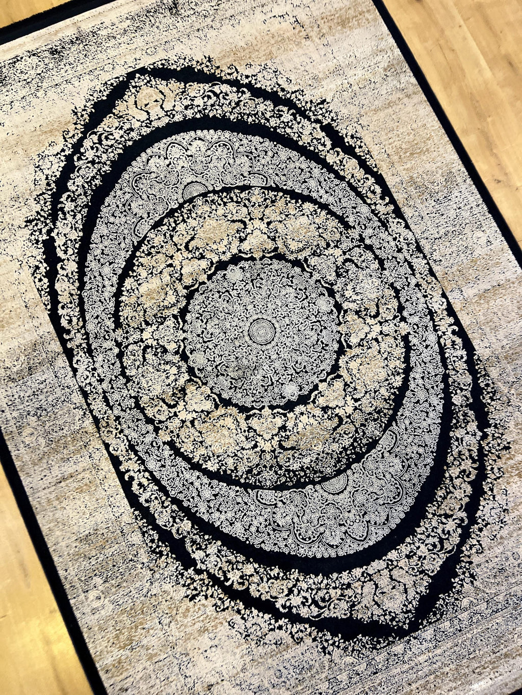 5x8 ft Gold Black Bamboo Turkish Rug, Living Room Carpet