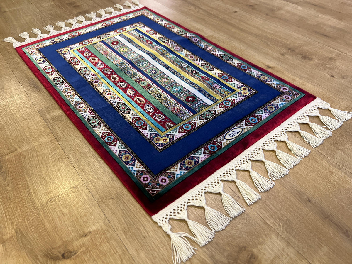 Blue Red Anatolian Style Luxury Silk Decorative Rug, Tapestry