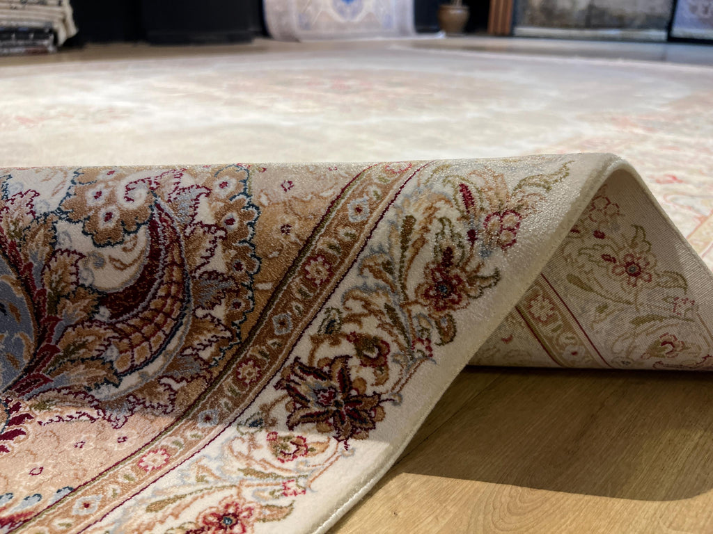 Cream Medallion Silk Rug, Turkish Style Home DEcor, 8x11 ft